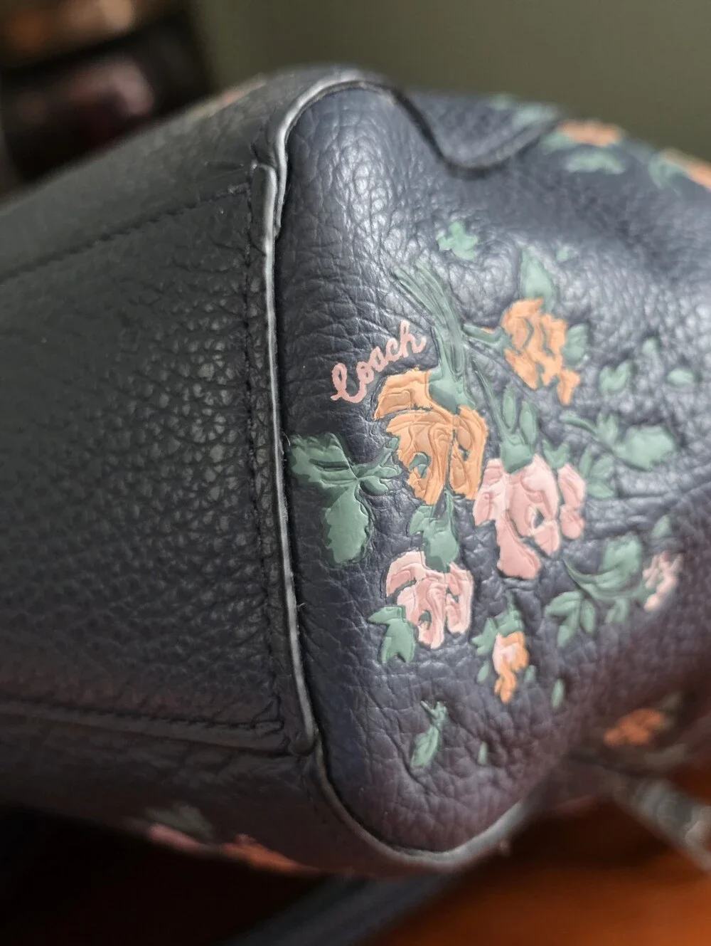 Coach 91603 Prairie Satchel Rose Bouquet Navy Pebbled Leather Crossbody Bag